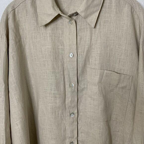 Zara Oversized Linen Blend Shirt Womens Medium Long Sleeve Beige Button Down Top - Picture 4 of 12